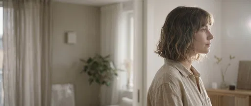 Woman With Wavy Bob in Minimalist Apartment