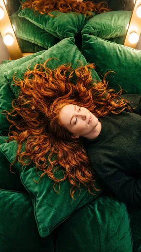 Woman With Copper Red Wavy Hair Resting
