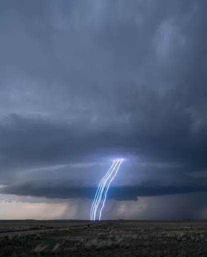 Ribbon Lightning Strike Over Open Plains