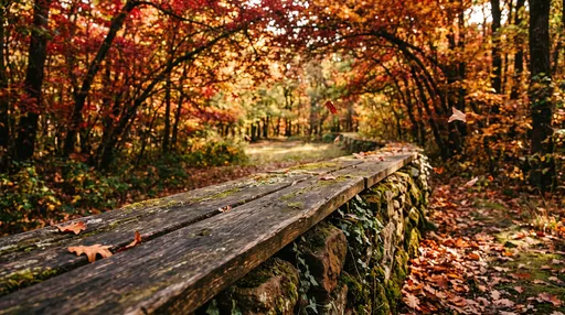 Weathered Wooden Ledge in Autumn Forest