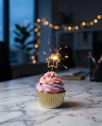 Cupcake With Star Sparkler in Office
