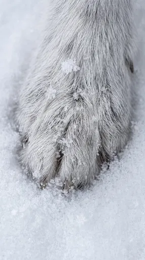 Macro of White Paw in Snow