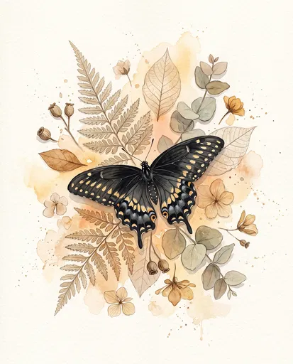Black Swallowtail Butterfly Watercolor Botanical Illustration