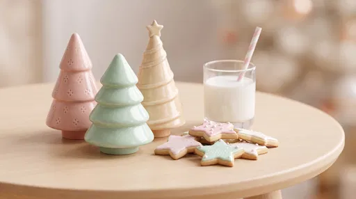 Pastel Ceramic Trees With Cookies and Milk