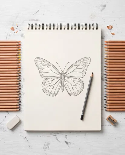 Overhead View of Butterfly Pencil Sketch