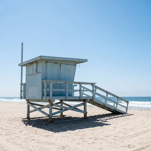 Pale Blue Lifeguard Tower on Beach