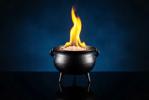 Cast Iron Cauldron with Burning Salt