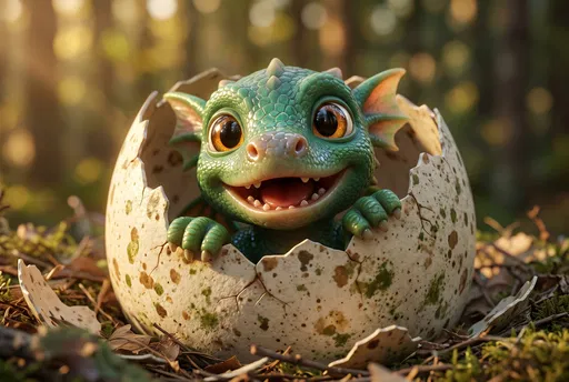 Cute Baby Dragon Hatching From Egg