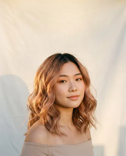 Young Woman With Peach Balayage Waves