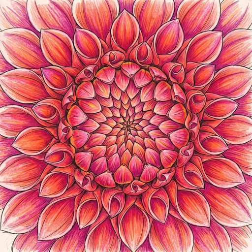 Vibrant Colored Pencil Dahlia Flower Sketch