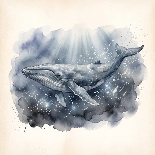Watercolor Whale Illustration on Cream Paper