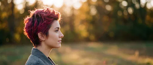 Profile Portrait of Woman with Magenta Pixie
