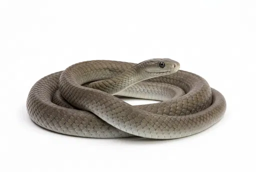 Coiled Black Mamba on White Background