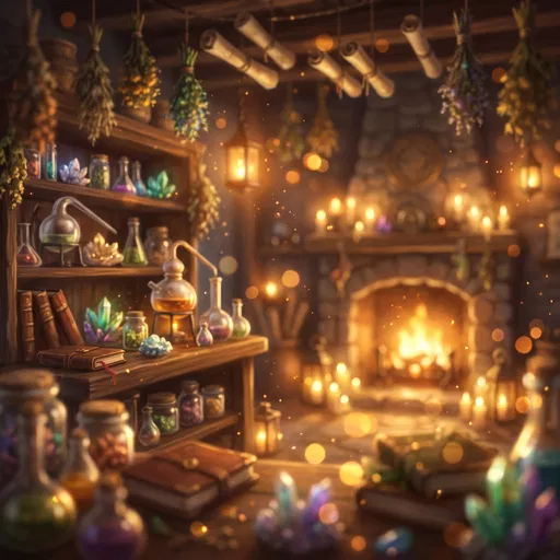 Cozy Alchemist Workshop Blurred Background