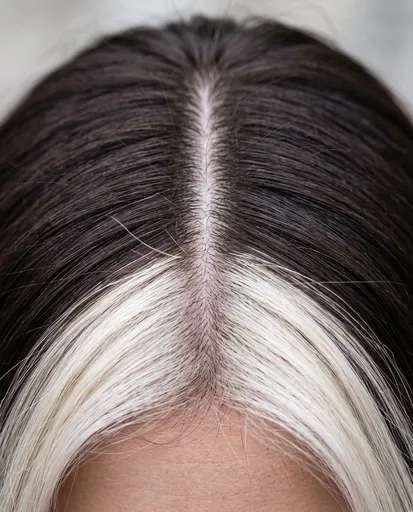 Close-up of Platinum Blonde Money-Piece Highlights