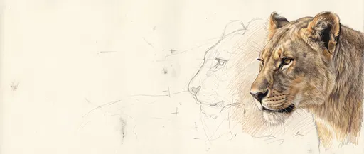 Colored Pencil Lioness Drawing with Sketch Lines