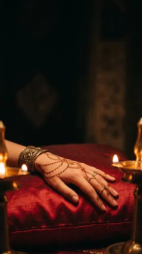 Hand With Mehndi Resting On Cushion
