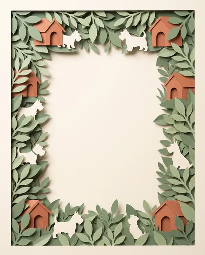 Paper Cut Terrier and Foliage Frame