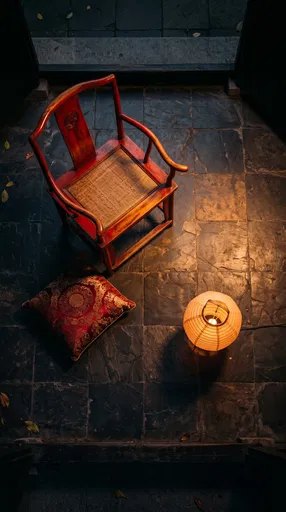 Traditional Chinese Chair with Glowing Lantern
