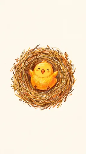 Cute Yellow Chick in Twig Nest Illustration