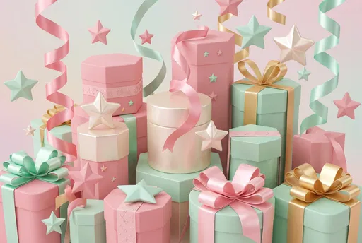 Pastel 3D Gift Boxes and Ribbons