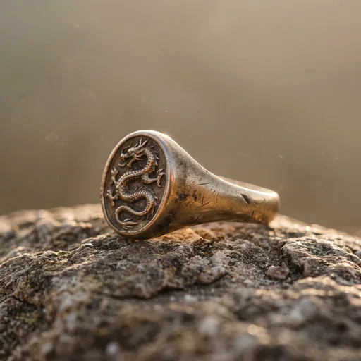Antique Golden Dragon Signet Ring on Stone