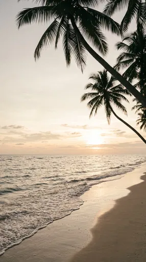 Tropical Beach Sunset With Palm Silhouettes