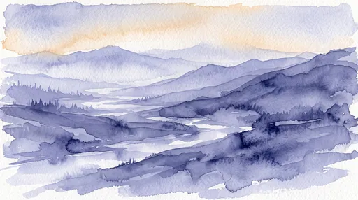 Periwinkle Watercolor Mountain Landscape