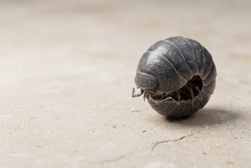 Curled Grey Pillbug on Limestone