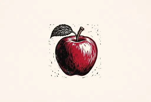 Red Apple Linocut Block Print Illustration