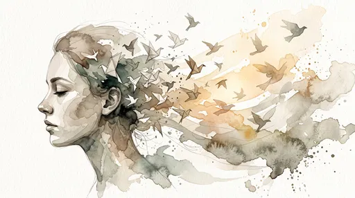Watercolor Profile Dissolving Into Birds