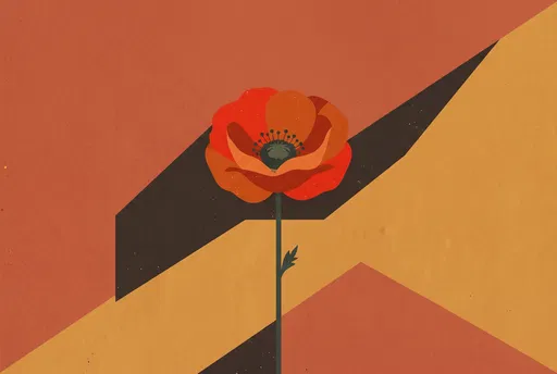 Mid-Century Geometric Poppy Flower Illustration