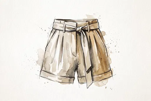 Watercolor Illustration of Pleated Khaki Shorts