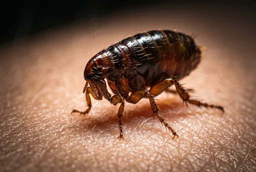 Macro Close-Up of Flea on Skin