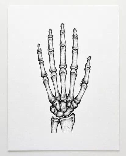 Stippled Ink Skeleton Hand Illustration