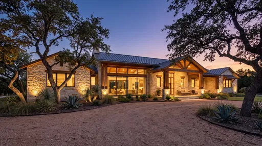Modern Texas Limestone Ranch Home at Twilight