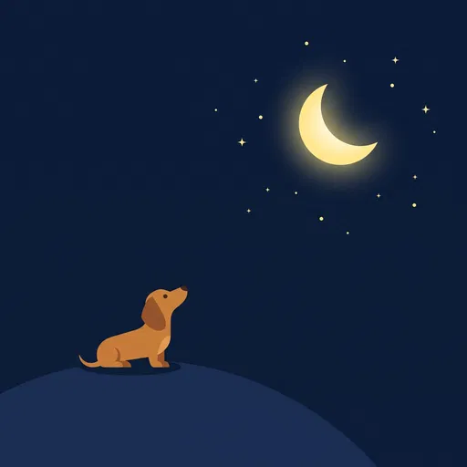Dachshund Looking at Crescent Moon Illustration