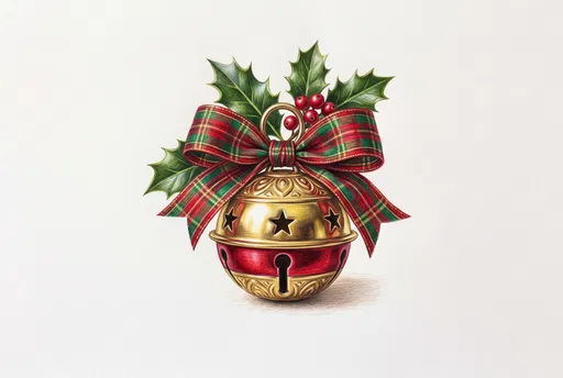 Colored Pencil Christmas Sleigh Bell Illustration