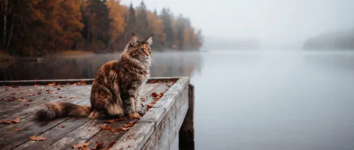 Maine Coon Cat on Autumn Dock