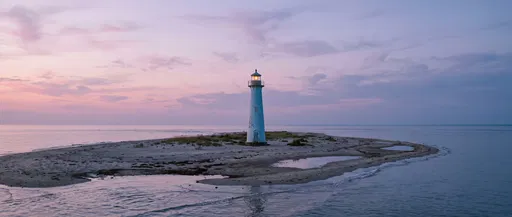 Lighthouse on Sandbar at Twilight