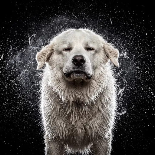 White Dog Shaking Water in Studio