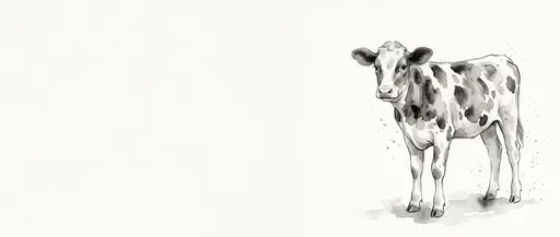 Monochrome Watercolor Spotted Heifer Illustration