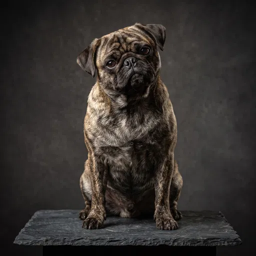 Studio Portrait of a Brindle Pug