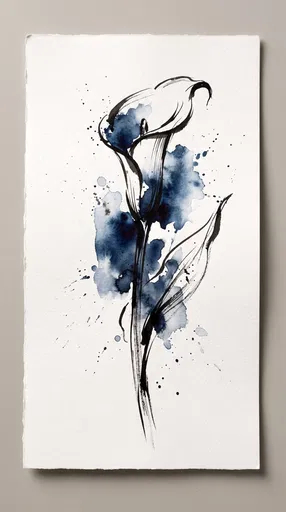 Indigo Watercolor and Ink Calla Lily