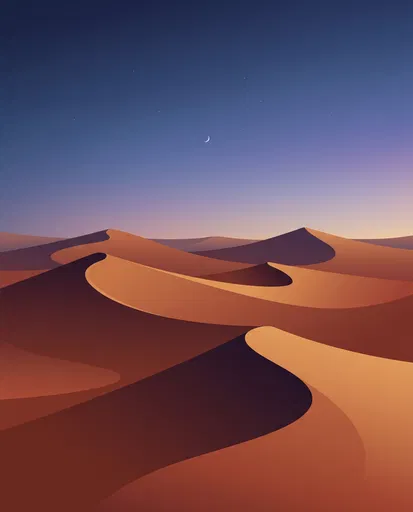 Minimalist Twilight Desert Sand Dunes Illustration