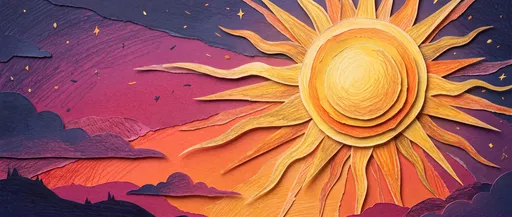 Layered Paper Cut Sun and Colorful Sky