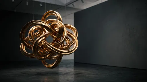 Suspended Golden Knot Sculpture in Gallery