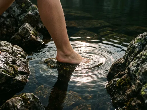 Bare Foot Stepping Into Dark Water