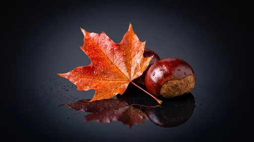Wet Maple Leaf and Two Chestnuts