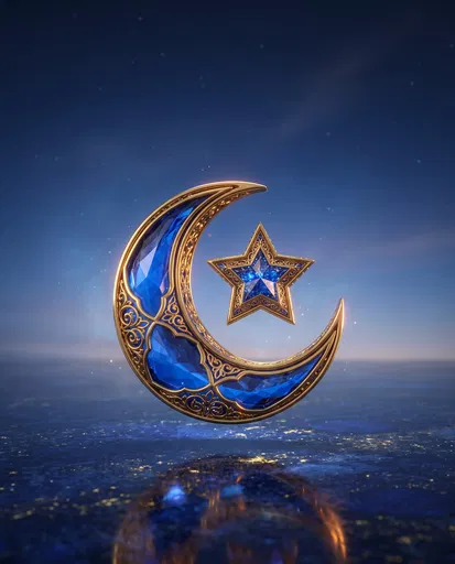 Gold and Sapphire Islamic Crescent and Star